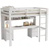 A white loft bed with a desk and shelves underneath, set against a white background. Náhled obrázku produktu