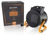 A fan heater and its packaging are displayed on a white background. Produktbild-Vorschau