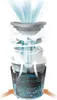 An exploded diagram showing the internal workings of a Philips air humidifier, illustrating how air is drawn in, filtered, and humidified. Produktbild-Vorschau