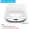 A white charging case for earbuds, with text indicating wired charging and USB-C port. Produktbild-Vorschau