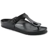 A black Birkenstock Gizeh sandal is shown from a side-angle on a white background. Produktbild-Vorschau