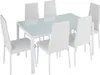 A white dining table with six white chairs. Náhled obrázku produktu