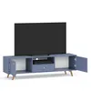 A blue TV stand with a television on top, set against a white background. Produktbild-Vorschau