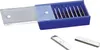 A set of replacement blades for a pencil sharpener, shown in a blue plastic case with a clear lid, and two loose blades in the foreground. Produktbild-Vorschau