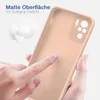 A hand is touching a pink phone case, highlighting its matte surface and soft grip. Produktbild-Vorschau