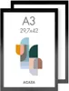 Two A3 picture frames are shown, one slightly behind the other, against a white background. The front frame displays a graphic design with abstract shapes and the text 'A3' and '29,7x42'. Produktbild-Vorschau