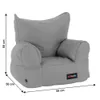 A grey beanbag chair with dimensions indicated by lines and text. Náhľad obrázku produktu