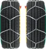 Two car tires with snow chains attached, shown from the side against a white background. Náhled obrázku produktu