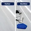 A split image showing a before and after comparison of a silicone joint, with tools for removing silicone in the 'after' section. Produktbild-Vorschau