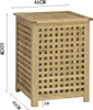 A wooden laundry hamper with a grid pattern, showing dimensions. Náhled obrázku produktu
