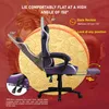 A purple gaming chair is shown with graphical overlays and text indicating its features, such as reclining angles and a footrest. Anteprima dell’immagine prodotto