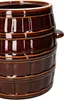 A close-up, studio shot of a brown ceramic pot with a barrel-like design. Voir les images du produit