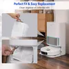A collage showing a robot vacuum cleaner and its dust bags, with text overlays highlighting features. Produktbild-Vorschau