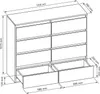 A line drawing diagram of a white dresser with dimensions indicated. Produktbild-Vorschau