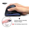 A hand holding a vertical mouse, with a comparison to a horizontal mouse and text describing benefits. Produktbild-Vorschau