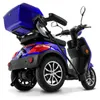A blue three-wheeled electric scooter is shown from a rear-diagonal angle against a white background. Produktbild-Vorschau