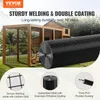 A chicken coop with a roll of black wire mesh fencing in the foreground, and three inset images highlighting product features. Náhled obrázku produktu