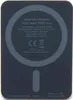 The back of a black magnetic wireless power bank with product specifications printed on it. Produktbild-Vorschau