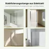A collage of four images showing different applications of a stainless steel shower support rod in various bathroom settings. Produktbild-Vorschau