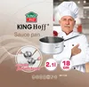 A chef is shown next to a KING Hoff sauce pan, with product details and features highlighted. Voir les images du produit