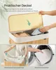 A collage showing a laundry basket with its lid open, a person removing a laundry bag, and a laundry bag being placed into a washing machine. Produktbild-Vorschau