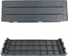Two views of a dark gray garden bed frame, one showing the top slatted surface and the other showing the underside with connecting clips. Voir les images du produit