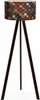 A floor lamp with a patterned lampshade and a tripod base. Anteprima dell’immagine prodotto