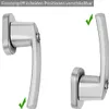 Two window handles are shown, one on the left and one on the right, against a white background. Both handles are in a silver color and appear to be made of metal. The image highlights that the window handles are lockable in both positions, indicated by gre Produktbild-Vorschau