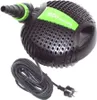 A black pond pump with a green label is shown against a white background. A coiled black power cord is visible in the foreground. Produktbild-Vorschau
