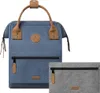 A blue backpack and a gray pouch are displayed against a white background. Produktbild-Vorschau