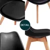A collage of four close-up images of black chairs with wooden legs, highlighting details of the seat and legs. Voir les images du produit