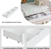 Collage of images showing a white storage drawer with wheels, a close-up of the drawer's interior, and a bed with storage drawers. Náhled obrázku produktu