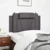 A close-up view of a gray faux leather headboard attached to a wall above a bed. Produktbild-Vorschau