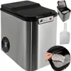 A collage showing a stainless steel ice maker, an open ice maker with ice inside, a white ice scoop, and a hand scooping ice. Náhled obrázku produktu