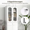 A white cabinet with glass doors, displaying books and decorative items, with inset diagrams showing safety features. Anteprima dell’immagine prodotto