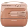 A pink and peach Kenwood hand mixer with its accessories stored inside its transparent casing. Voir les images du produit
