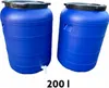 Two blue plastic barrels are shown side-by-side against a white background. The barrel on the left has a white spigot attached to its lower front. Text indicating '200 l' is displayed below the barrels. Produktbild-Vorschau