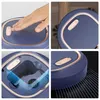 Collage of a robot vacuum cleaner, showing its top, side, and internal components. Náhled obrázku produktu