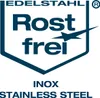 A logo with text indicating stainless steel and rust-free properties. Produktbild-Vorschau