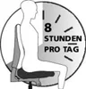 A silhouette of a person sitting in an office chair, with a clock face graphic indicating 8 hours per day. Náhľad obrázku produktu