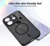 A black phone case with a magnetic ring is shown on a white and gray background, with text overlay. Anteprima dell’immagine prodotto