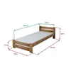 A diagram of a wooden bed frame with dimensions indicated by colored lines and text. Produktbild-Vorschau