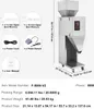 A stainless steel particle filling machine with its accessories and specifications displayed. Náhled obrázku produktu