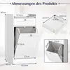 A diagram showing the dimensions of a white bathroom cabinet with a drawer and a tilt-out laundry hamper. Anteprima dell’immagine prodotto