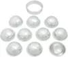 A collection of round, silver-colored cookie cutters arranged in a pyramid shape on a white background. Produktbild-Vorschau
