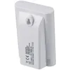 The back of a white digital thermo-hygrometer with text and regulatory marks printed on it. Produktbild-Vorschau