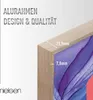 A close-up of a wooden picture frame with dimensions indicated, showing a colorful abstract artwork inside. Produktbild-Vorschau