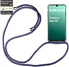 A Samsung Galaxy A16 5G phone in a clear case with a blue lanyard attached, presented on a white background. Produktbild-Vorschau