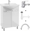 A white bathroom vanity set with a sink, faucet, and plumbing accessories displayed against a white background. Náhľad obrázku produktu