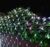 A net of white LED lights is draped over a bush with pink roses at night. Náhled obrázku produktu